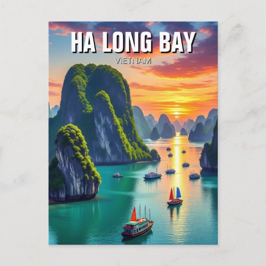 Carte Postale Coucher de soleil Ha Long Bay Vietnam (Devant)