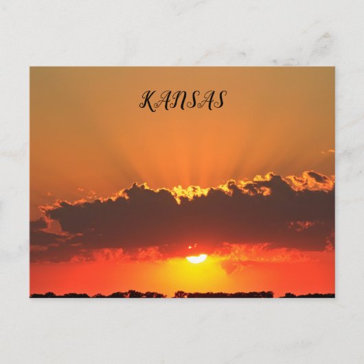 Carte Postale Coucher de soleil Kansas avec nuages et rayons du  (Devant)