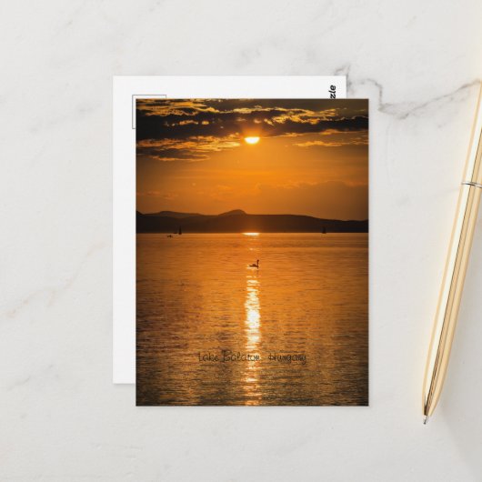 Carte Postale Coucher de soleil, Lac Balaton, Hongrie (Devant/Arrière en situation)