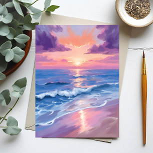 Carte Postale Coucher de soleil lavande violet plage océan aquar