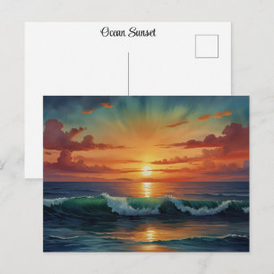 Carte Postale Coucher de soleil Lever de soleil Vagues de l'océa
