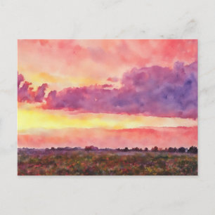 Carte Postale Coucher de soleil, ma photo de 2004 en aquarelle i