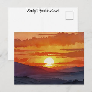 Carte Postale Coucher de soleil Montagne fumée Belle aquarelle  