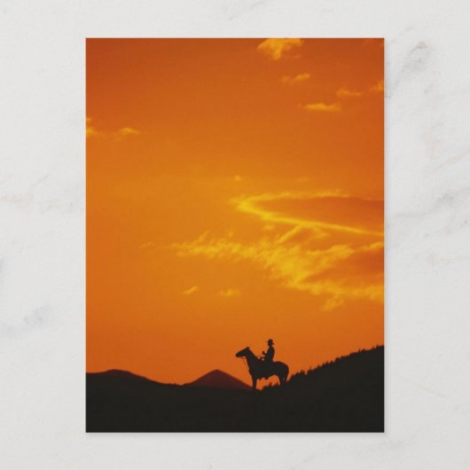 Carte Postale Coucher de soleil orange avec silhouette Cowboy (Devant)