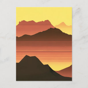 Carte Postale Coucher de soleil orange et marron sur la montagne