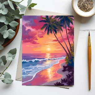 Carte Postale Coucher de soleil paradisiaque   Plage tropicale r