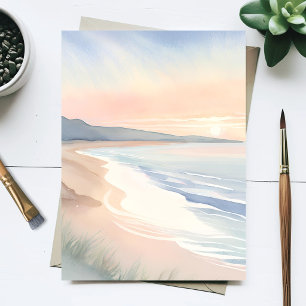 Carte Postale Coucher de soleil pastel sur la plage côtière à l'