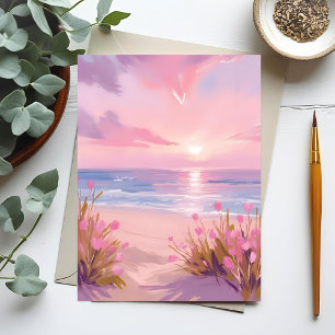 Carte Postale Coucher de soleil pastel sur la plage rose blush a