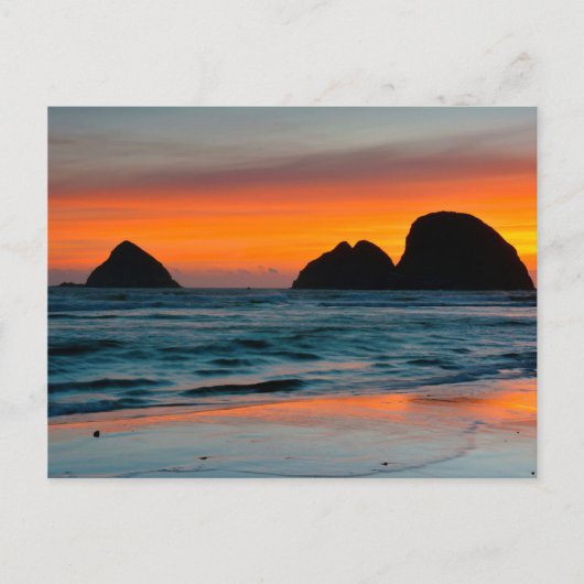 Carte Postale Coucher de soleil, piles de mer, Oceanside, Oregon (Devant)