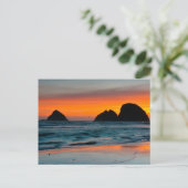 Carte Postale Coucher de soleil, piles de mer, Oceanside, Oregon (Debout devant)