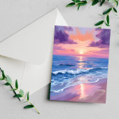 Carte Postale Coucher de soleil Plage violet Océan Aquarelle