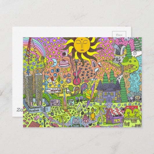 CARTE POSTALE COUCHER DE SOLEIL PSYCHÉDÉLIQUE (Devant / Derrière)