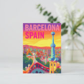 Carte Postale Coucher de soleil rétro Barcelone Gaudi (Debout devant)