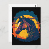 Carte Postale Coucher De Soleil Rétro Et Tête De Cheval (Devant / Derrière)