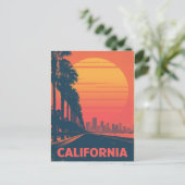 Carte Postale Coucher de soleil rétro sur des palmiers californi (Debout devant)