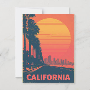 Carte Postale Coucher de soleil rétro sur des palmiers californi