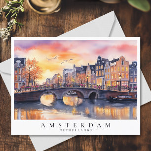 Carte Postale Coucher de soleil romantique Amsterdam Canal Water