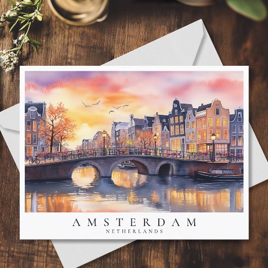 Carte Postale Coucher de soleil romantique Amsterdam Canal Water