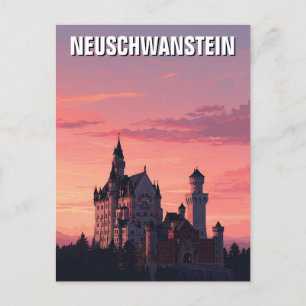Carte Postale Coucher de soleil rose Neuschwanstein Château Alle