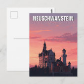 Carte Postale Coucher de soleil rose Neuschwanstein Château Alle (Devant / Derrière)