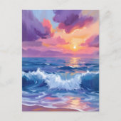 Carte Postale Coucher de soleil rose violet | Aquarelle reflets (Devant)