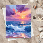 Carte Postale Coucher de soleil rose violet | Aquarelle reflets