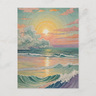 Carte Postale Coucher de soleil serein sur les vagues