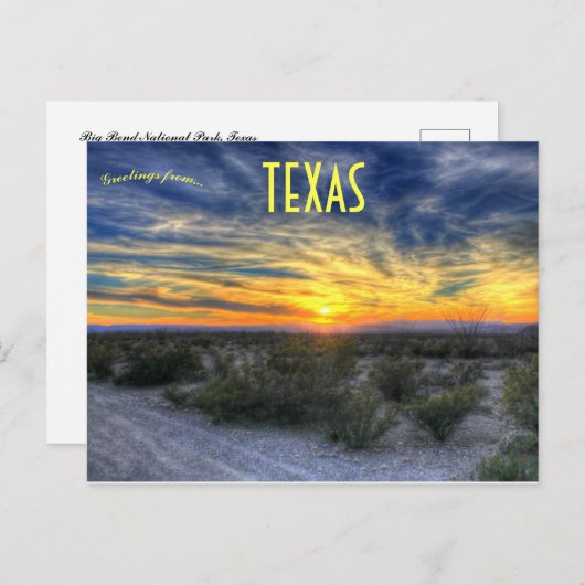 Carte Postale Coucher de soleil sur Big Bend National Park Texas (Devant / Derrière)