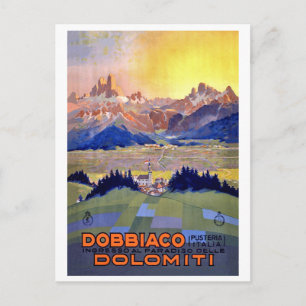 Carte Postale Coucher de soleil sur Dobbiacho, montagnes Dolomit