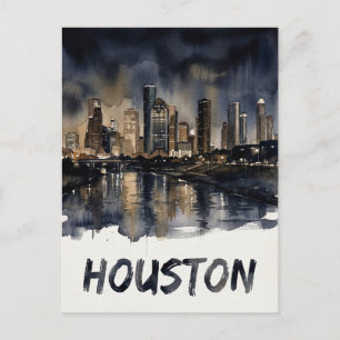 Carte Postale Coucher de soleil sur Houston à l'aquarelle