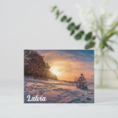 Carte Postale Coucher de soleil sur la côte maritime enneigée en (Debout devant)