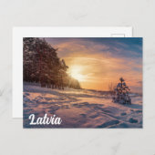 Carte Postale Coucher de soleil sur la côte maritime enneigée en (Devant / Derrière)