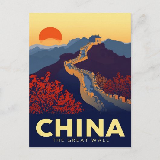 Carte Postale Coucher de soleil sur la Grande Muraille de Chine (Devant)