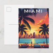 Carte Postale Coucher de soleil sur la ligne d'horizon de Miami (Devant / Derrière)