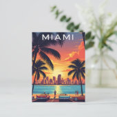 Carte Postale Coucher de soleil sur la ligne d'horizon de Miami (Debout devant)