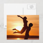 Carte Postale Coucher de soleil sur la plage avec amour couple (Devant / Derrière)