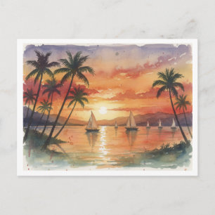 Carte Postale Coucher de soleil sur la plage de Kauai aquarelle