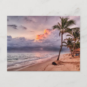 Carte Postale Coucher de soleil sur la plage de sable par vagues