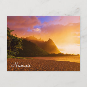 Carte Postale Coucher de soleil sur la plage dorée, Hawaï