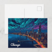Carte Postale Coucher de soleil sur la skyline de Chicago (Devant / Derrière)