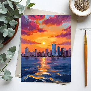 Carte Postale Coucher de soleil sur la skyline de la ville à l'a