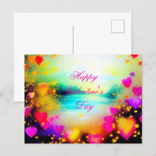 Carte Postale Coucher de soleil sur le lac et la Saint-Valentin 