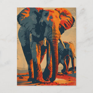 Carte Postale Coucher de soleil sur l'éléphant vintage : Sérénit