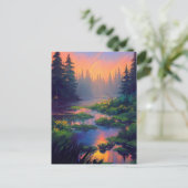 Carte Postale Coucher de soleil sur l'Enchantant forêt marécageu (Debout devant)