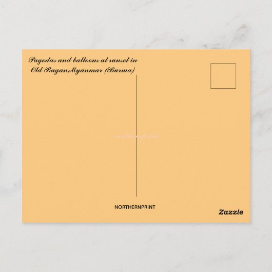 Carte Postale Coucher de soleil sur les pagodes et les ballons d (Dos)