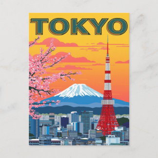 Carte Postale Coucher de soleil sur Tokyo et Mont Fuji