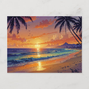 Carte Postale Coucher de soleil sur une plage tropicale