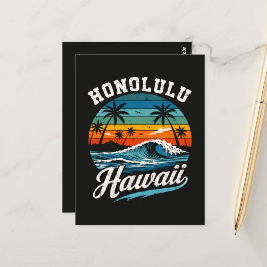 Carte Postale Coucher de soleil surf Honolulu Hawaï (Devant/Arrière en situation)