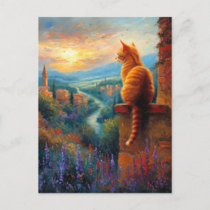 Carte Postale Coucher de soleil toscan avec un chat roux