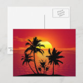 Carte Postale Coucher de soleil tropical, belle illustration, (Devant / Derrière)